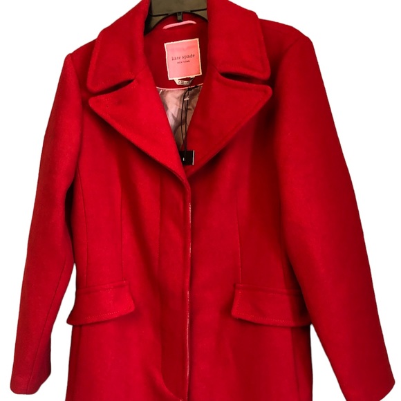Kate Spade Womens Red Wool Blend Midi Wrap Coat Outerwear Medium - Picture 9 of 9